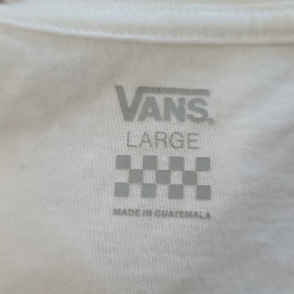 Vans OFF THE WALL Lavender White Shirt Size Large Print on Sleeve - Picture 3 of 4